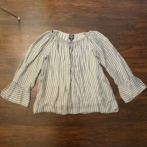 Le Marais Paris gray square print long sleeve silk top size S - Picture 7 of 12